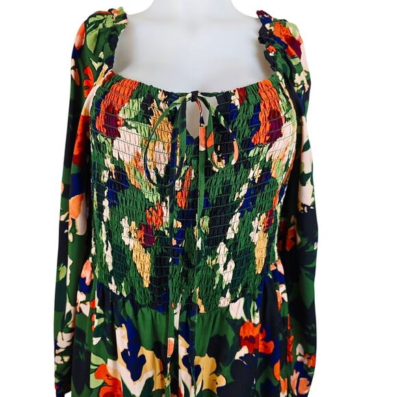 Eloquii Elements Floral Leaf Smocking Business Work Jumpsuit Women's 16 - Picture 2 of 6